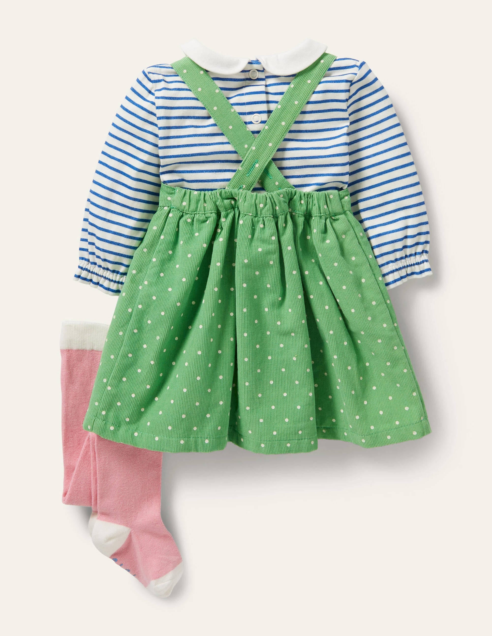Ensemble 3 pièces avec robe chasuble-Mouton petits pois vert iguane - Image 2