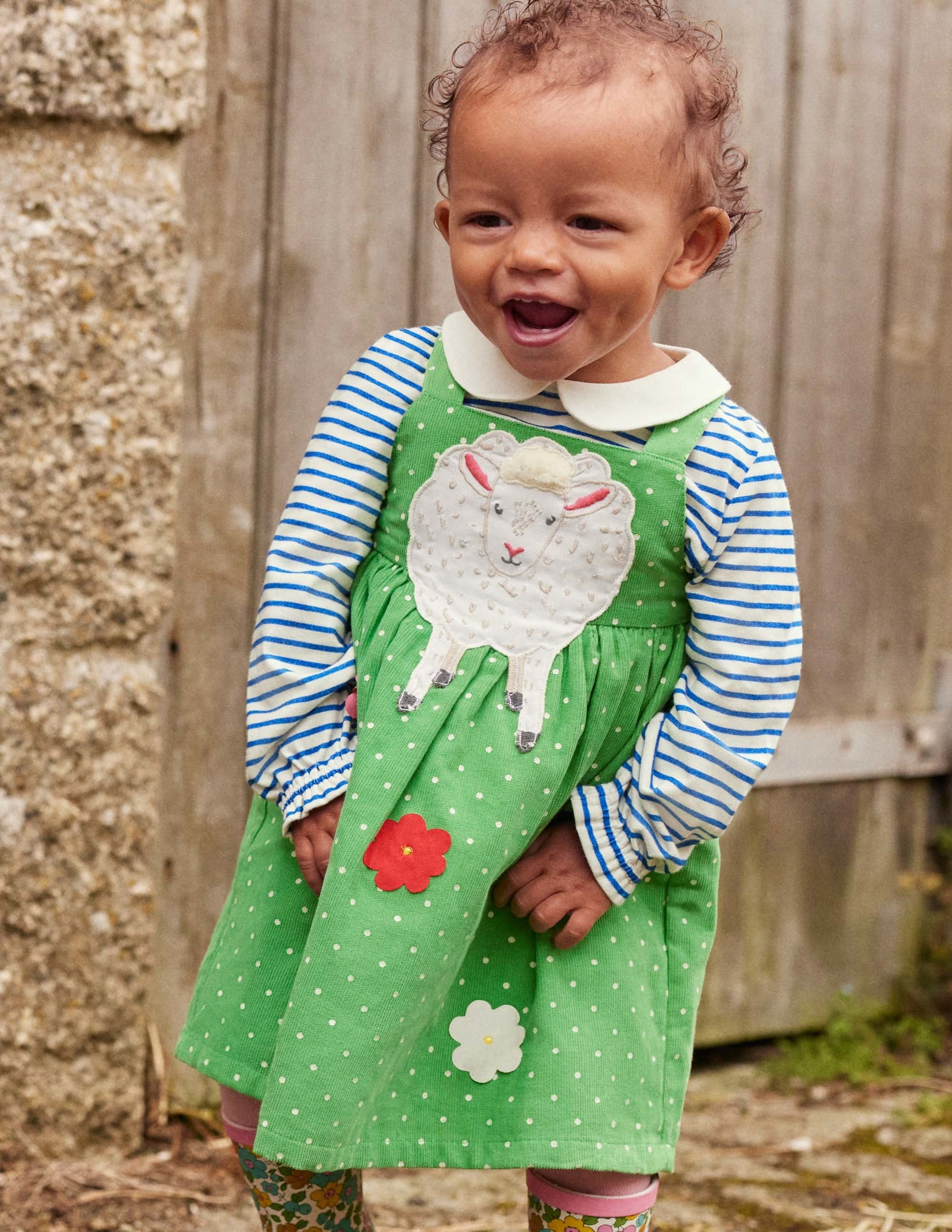 Ensemble 3 pièces avec robe chasuble-Mouton petits pois vert iguane - Image 4