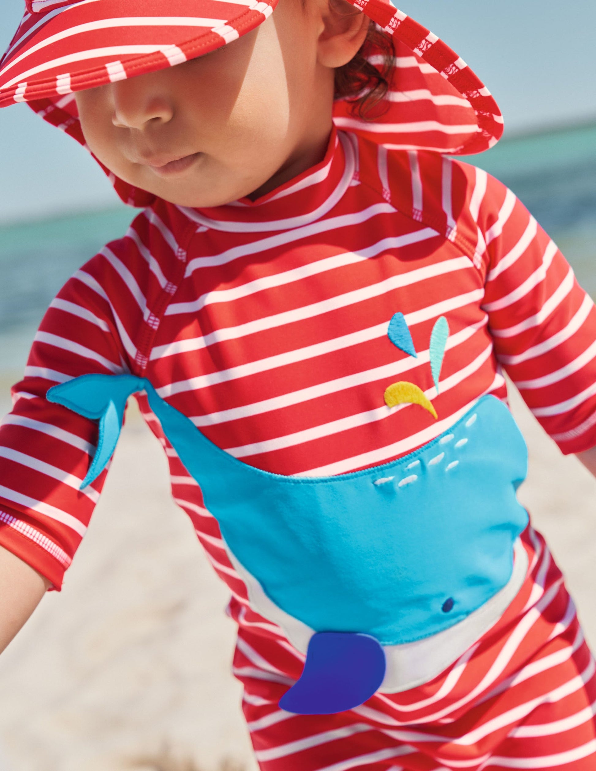Printed Sun-safe Surf Suit-Fire Red/Ivory Whale-4