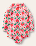Maillot de bain manches longues volanté-Tampon fraise limonade rose