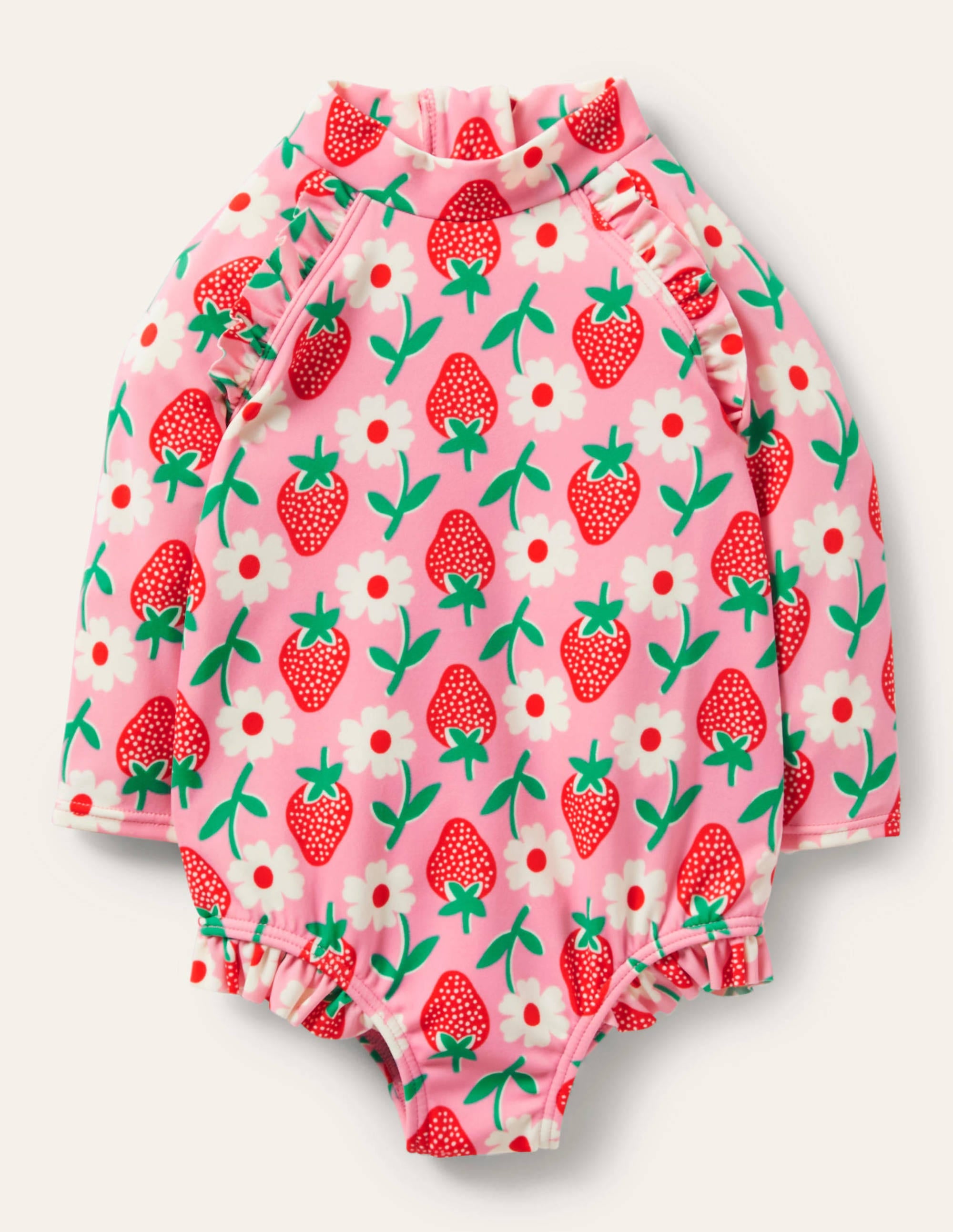 Maillot de bain manches longues volanté-Tampon fraise limonade rose - Image 1