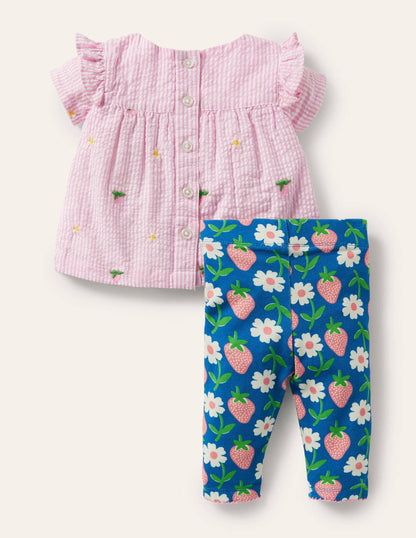 Set aus Weboberteil und Leggings-Strahlendes Marineblau, Erdbeeren