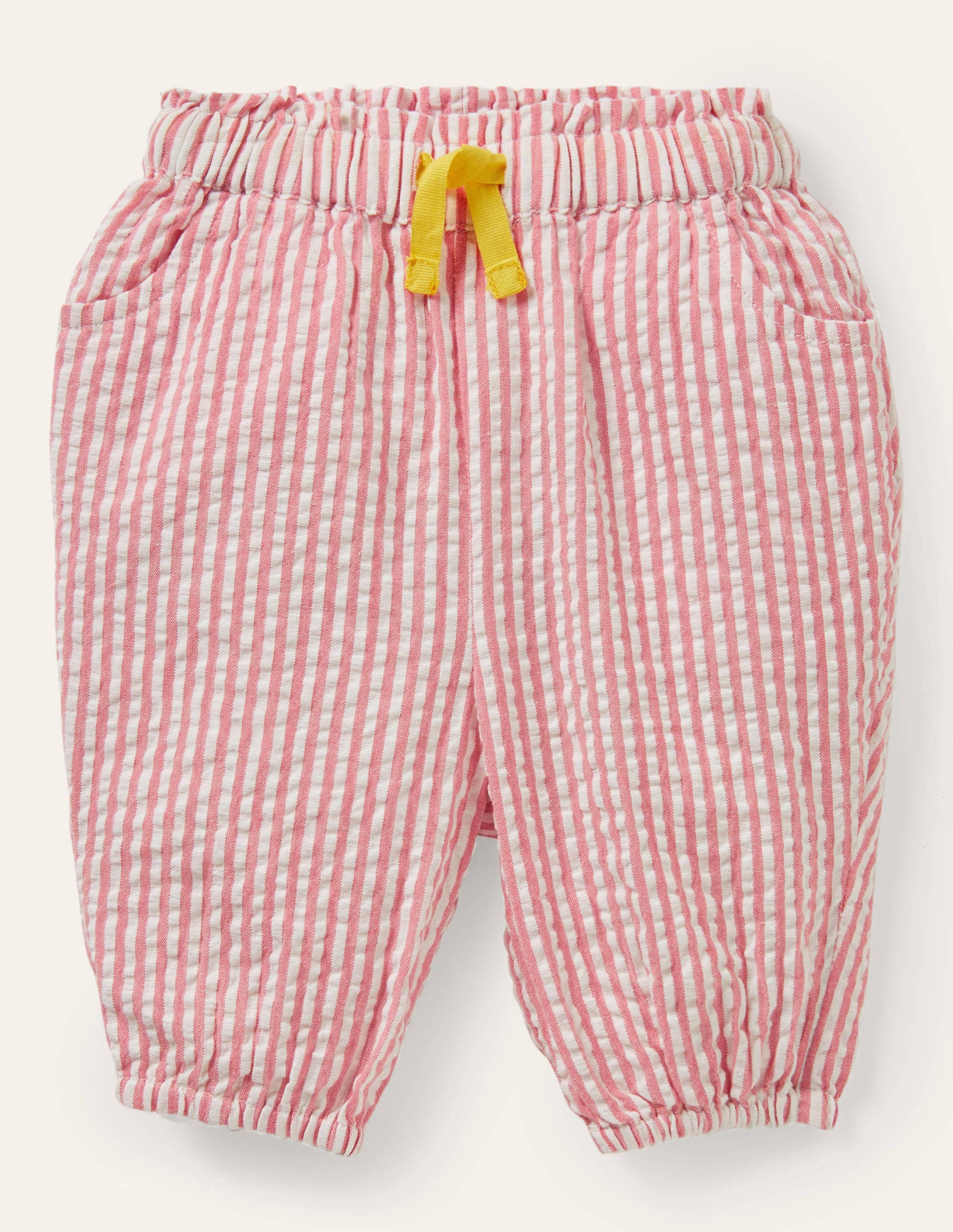 Pantalon tissé à taille froncée-Coutil ivoire/rose boto-1