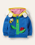 Sweat à capuche à appliqué-Fleur bleue