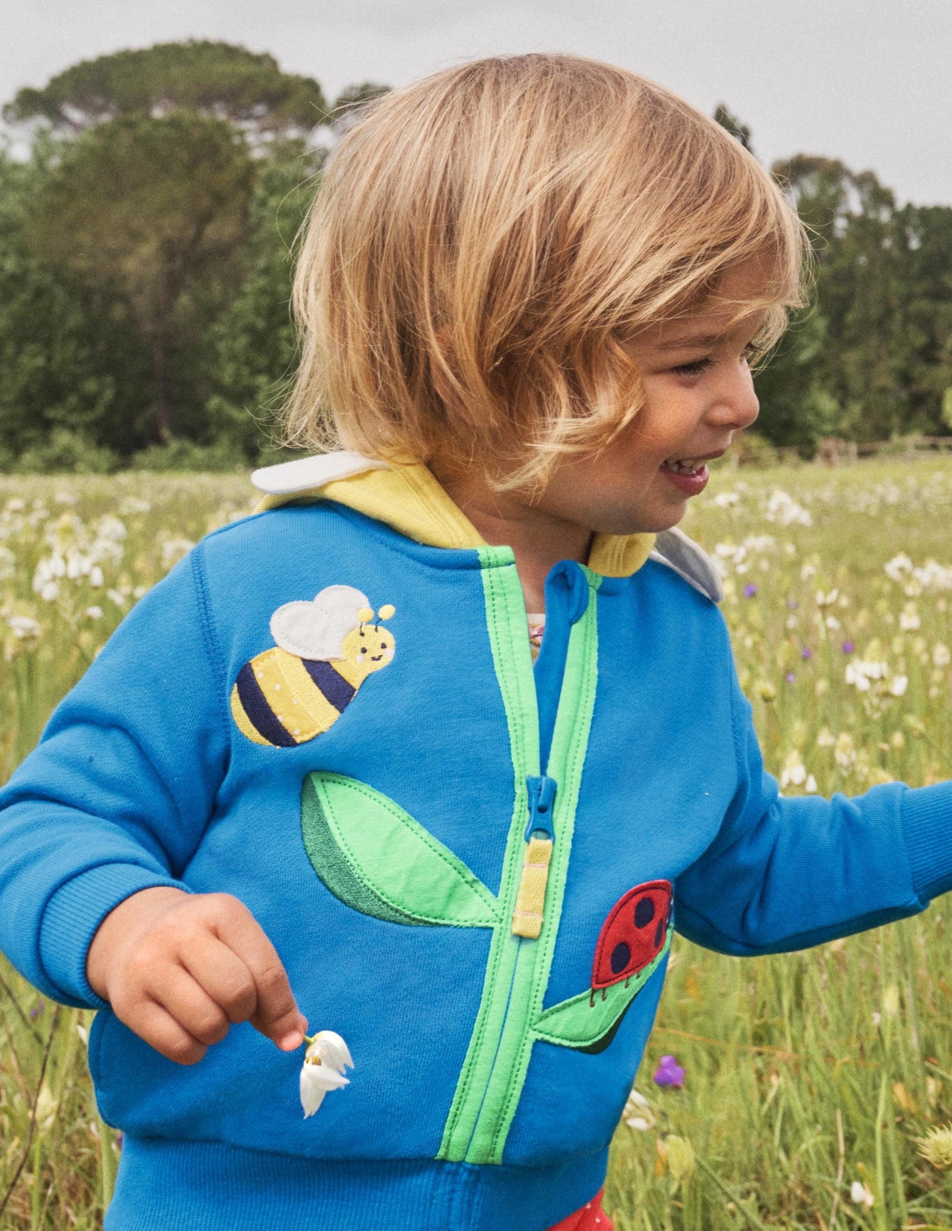 Sweat à capuche à appliqué-Fleur bleue-4