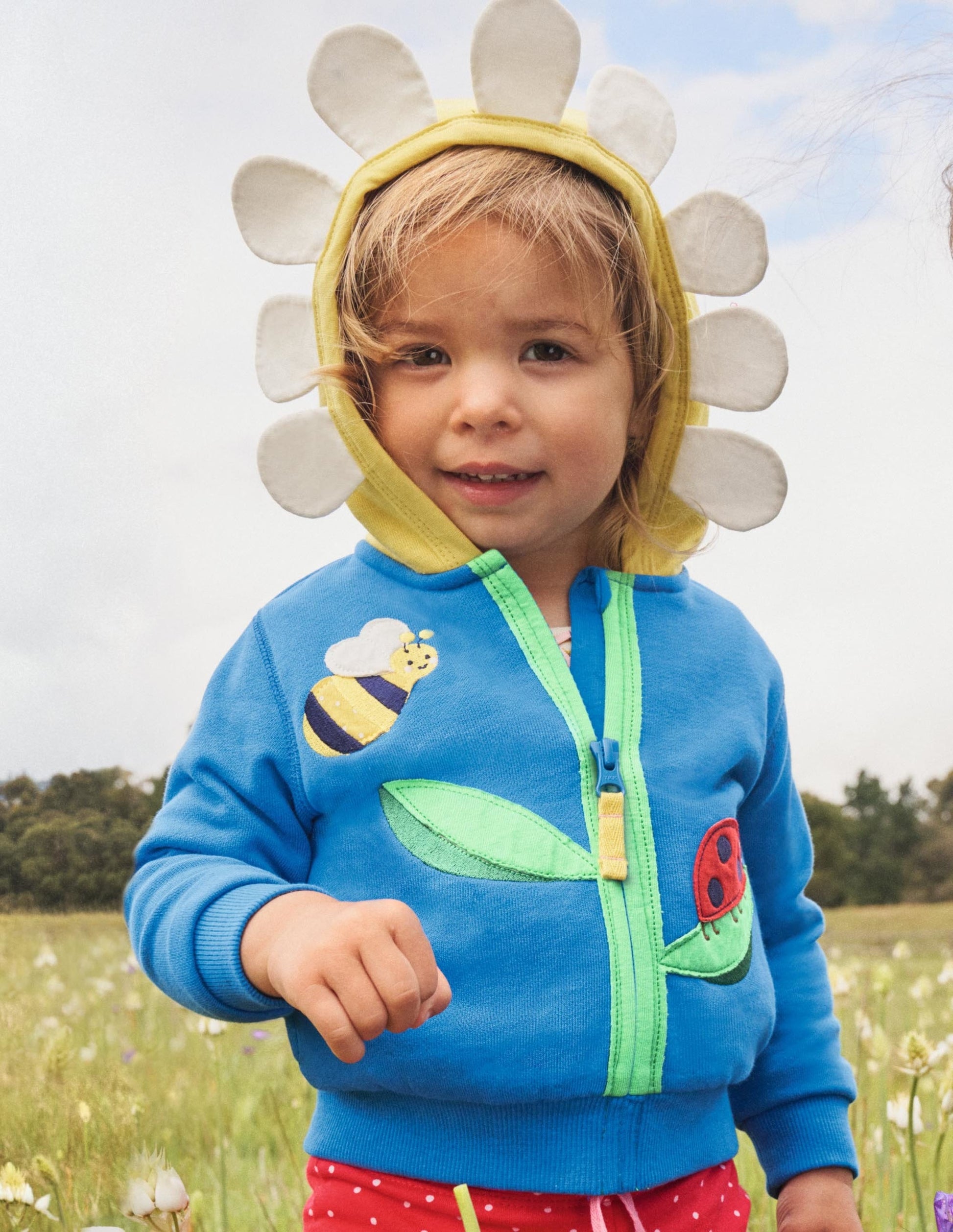 Sweat à capuche à appliqué-Fleur bleue-5