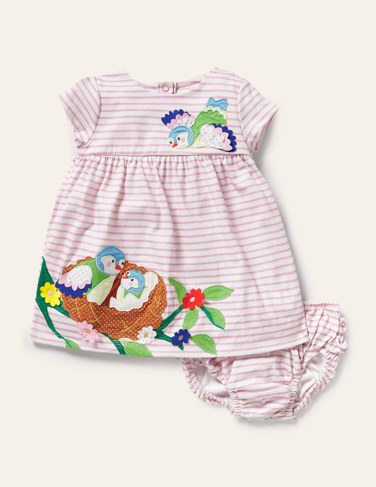 Jerseykleid mit lustiger Applikation-Hellrosa, Vögel-1