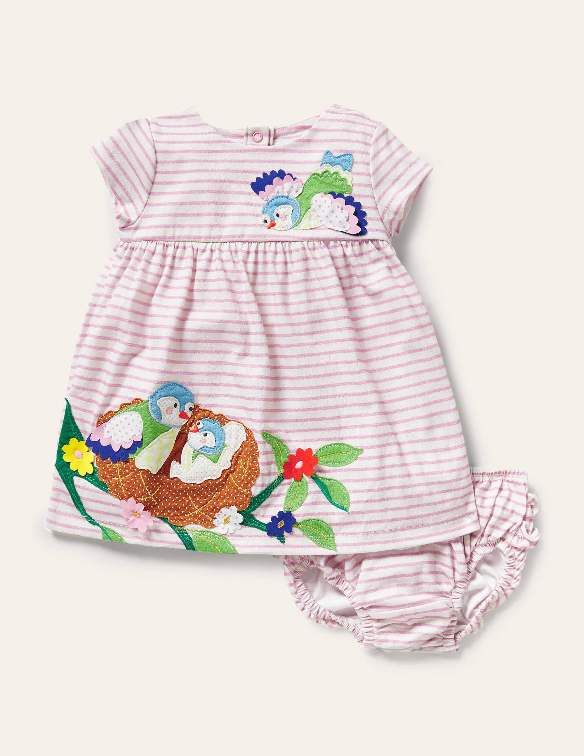 Jerseykleid mit lustiger Applikation-Hellrosa, Vögel - Image 1
