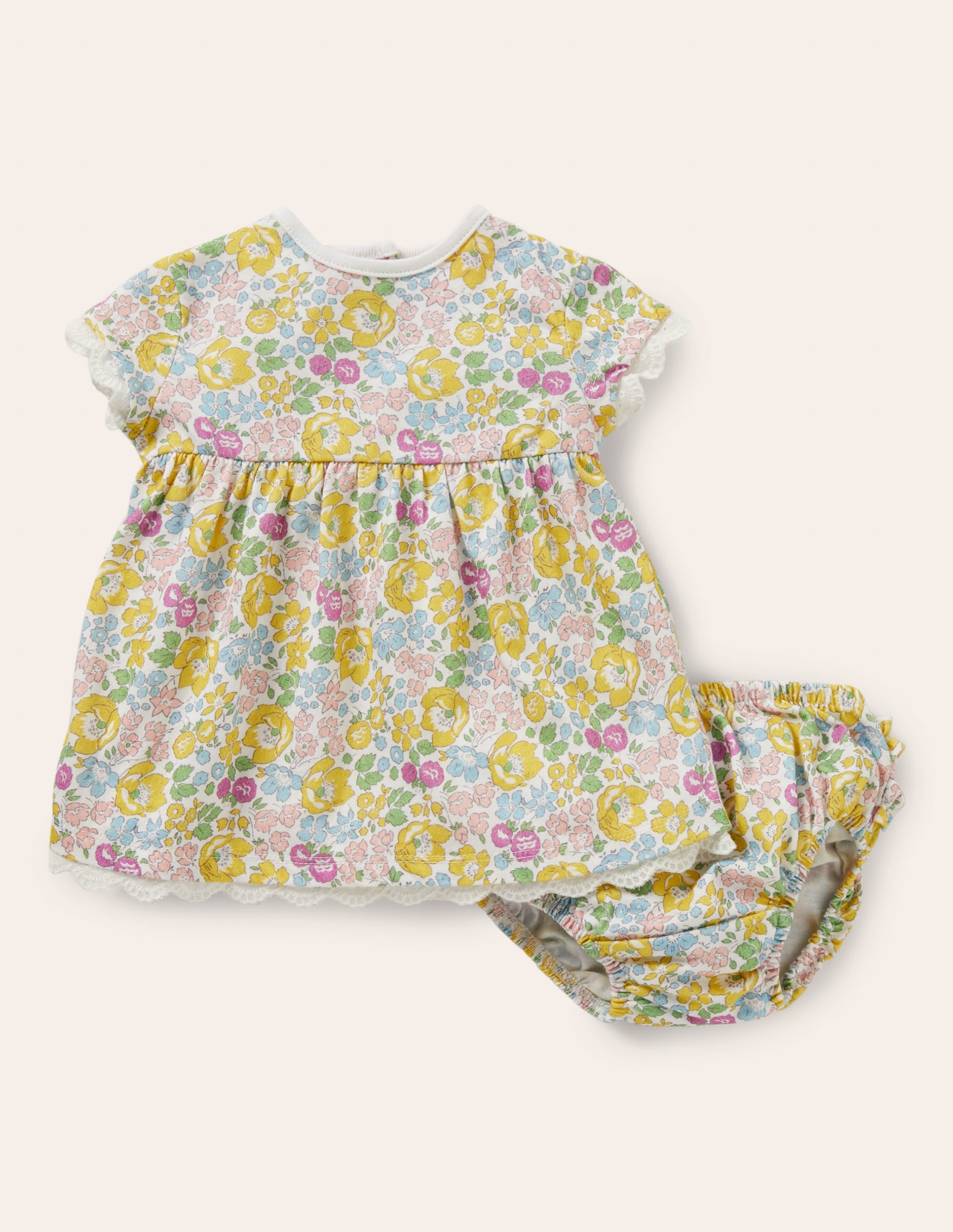 Robe imprimée en jersey-Motif floral citron clair - Image 1