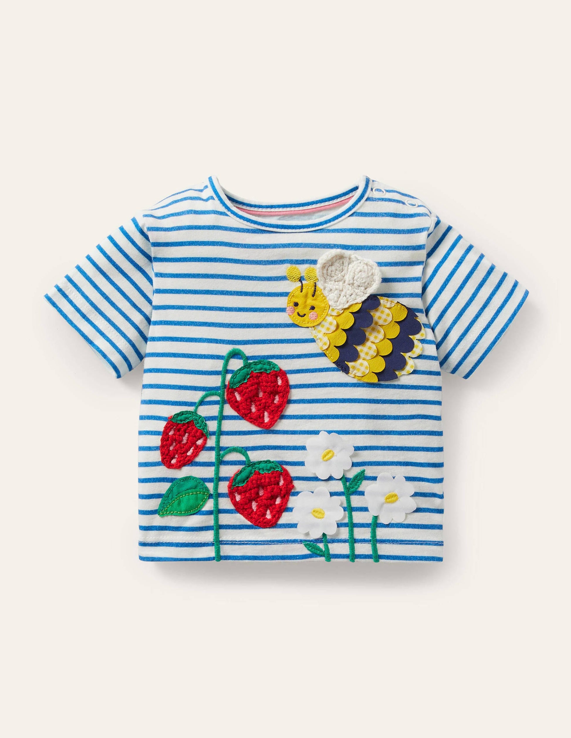 Crochet T-shirt-Ivory/Navy Bee-1