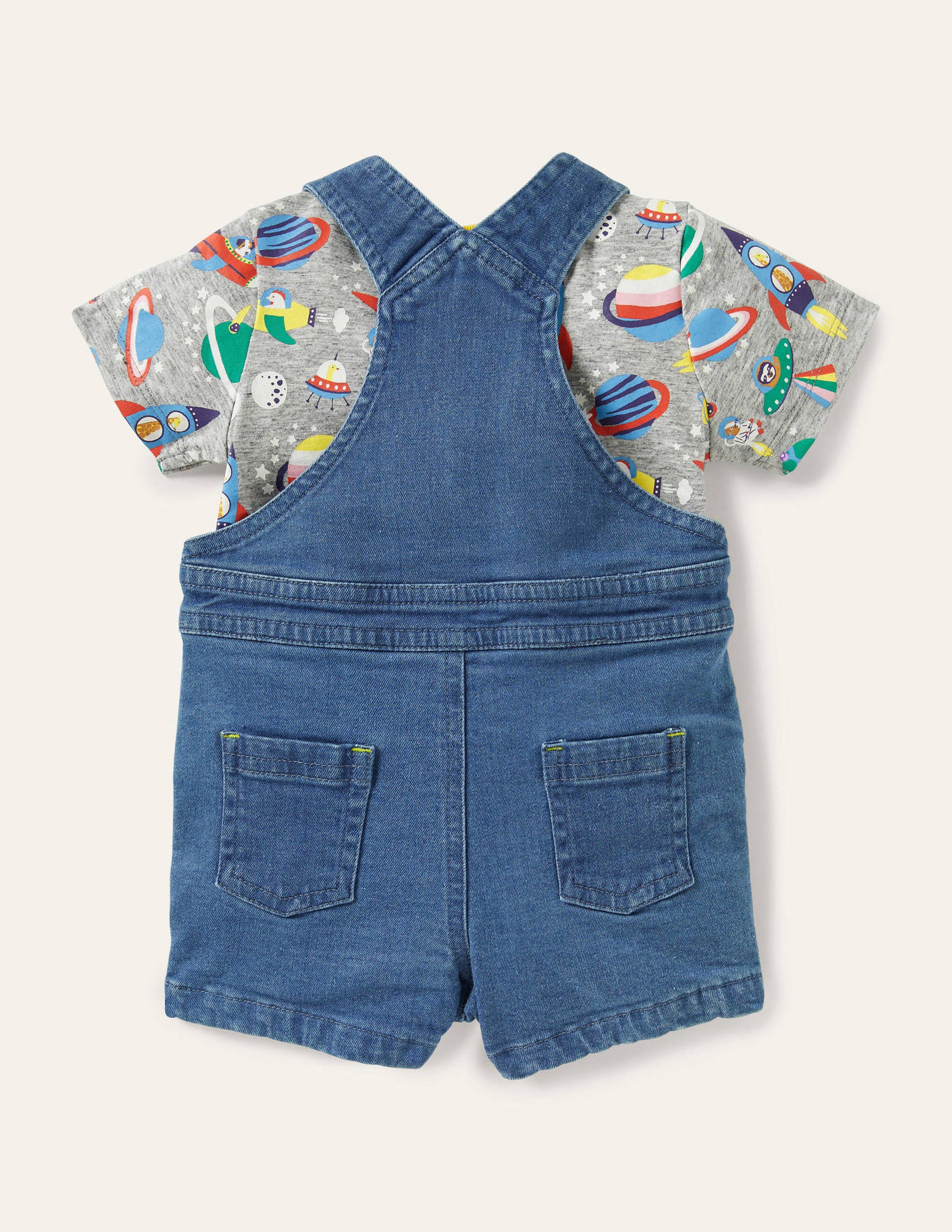 Latzhosen-Set mit Applikation-Mittlerer Faux-Uni, Weltallmotiv-2