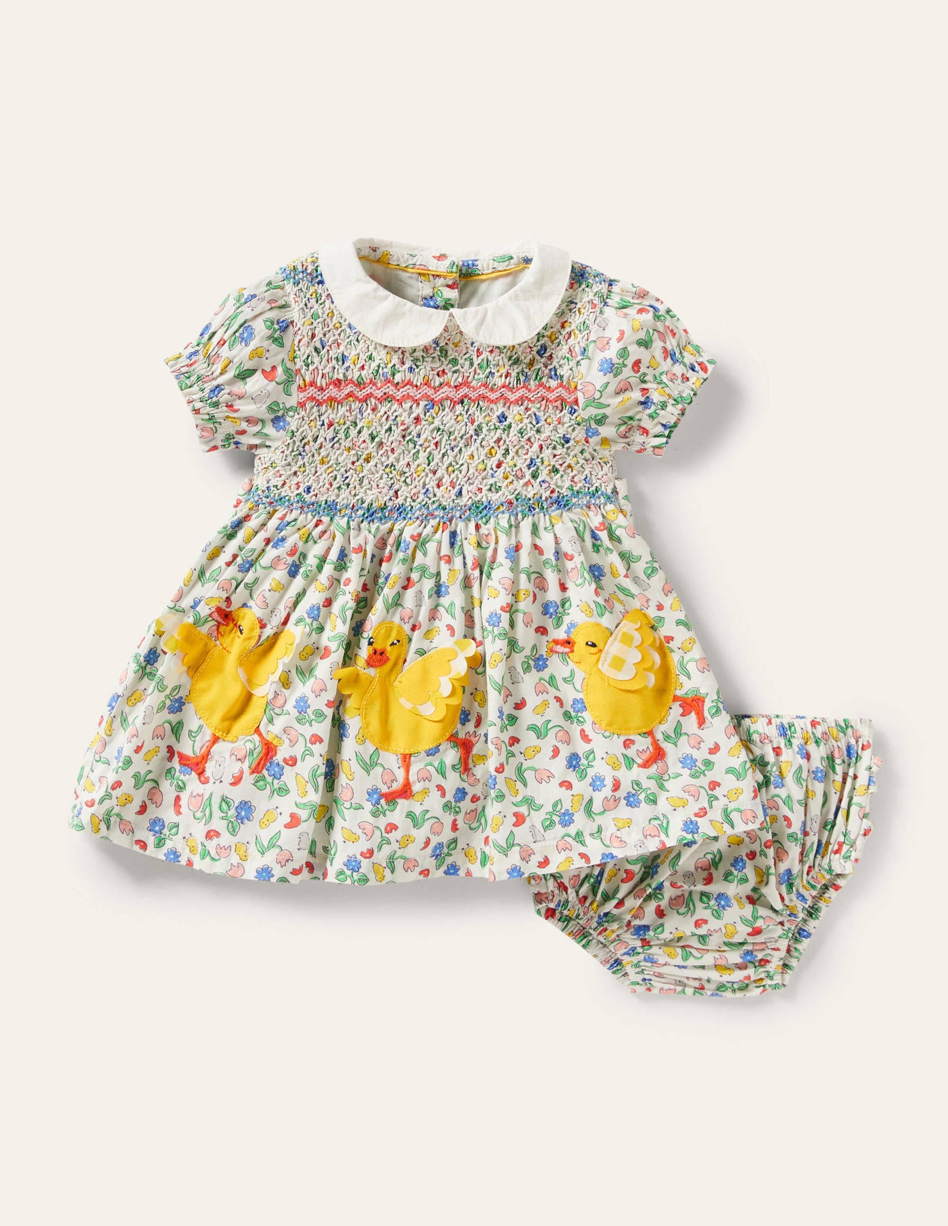 Robe rétro à manches bouffantes-Poussins ivoire-1