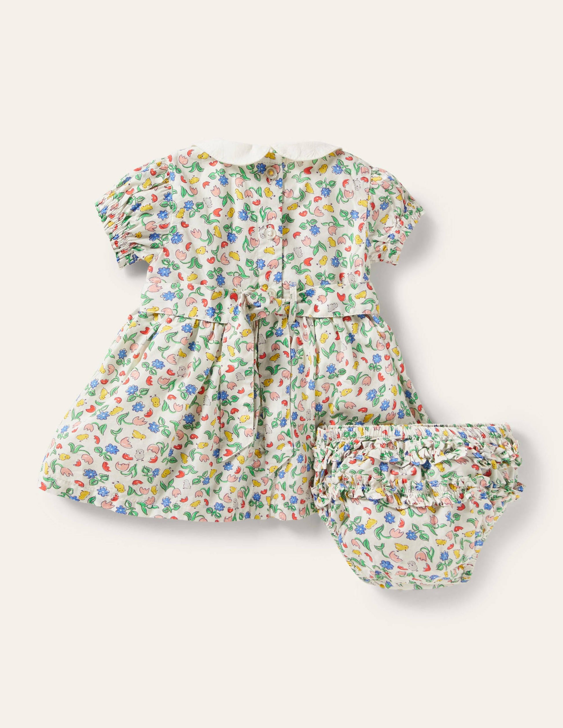 Robe rétro à manches bouffantes-Poussins ivoire-2