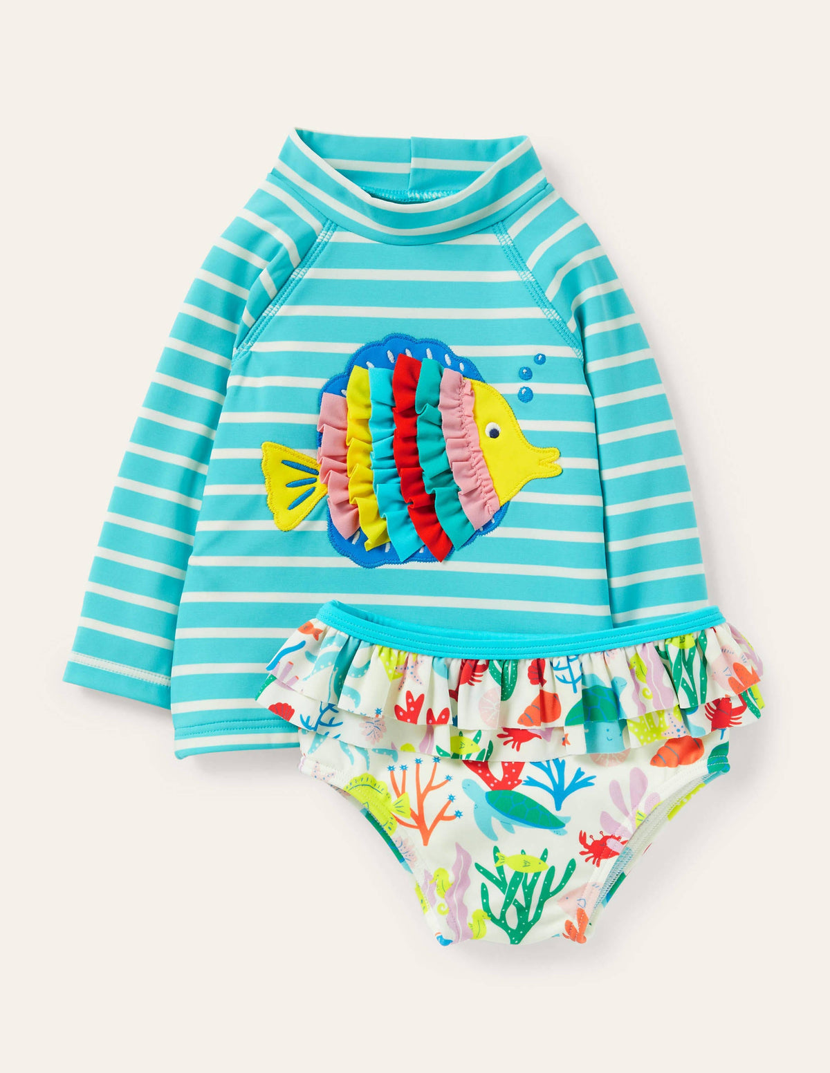 Badeset mit USF-Langarmshirt-Meerblau, Fische - Image 1
