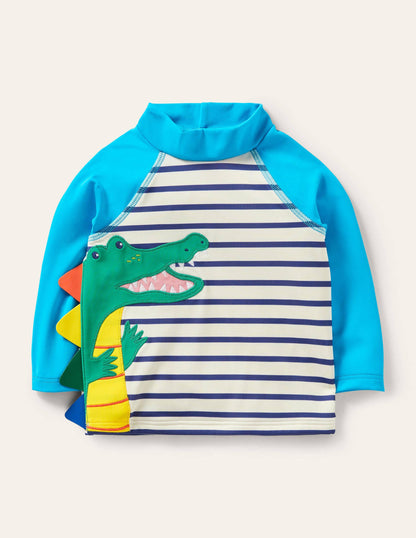 Badeshirt-Naturweiß/Segelblau, Krokodil-3