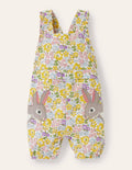 Latzhose mit Applikation-Kühles Violett, Blumenmuster/Häschen