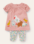 Set aus Applikationskleid und Leggings-Naturweiß, Küken