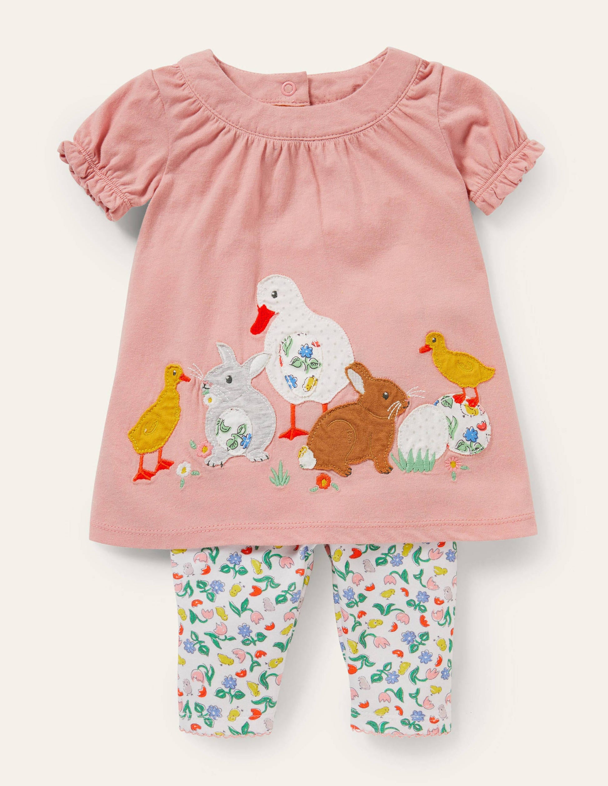 Set aus Applikationskleid und Leggings-Naturweiß, Küken-1