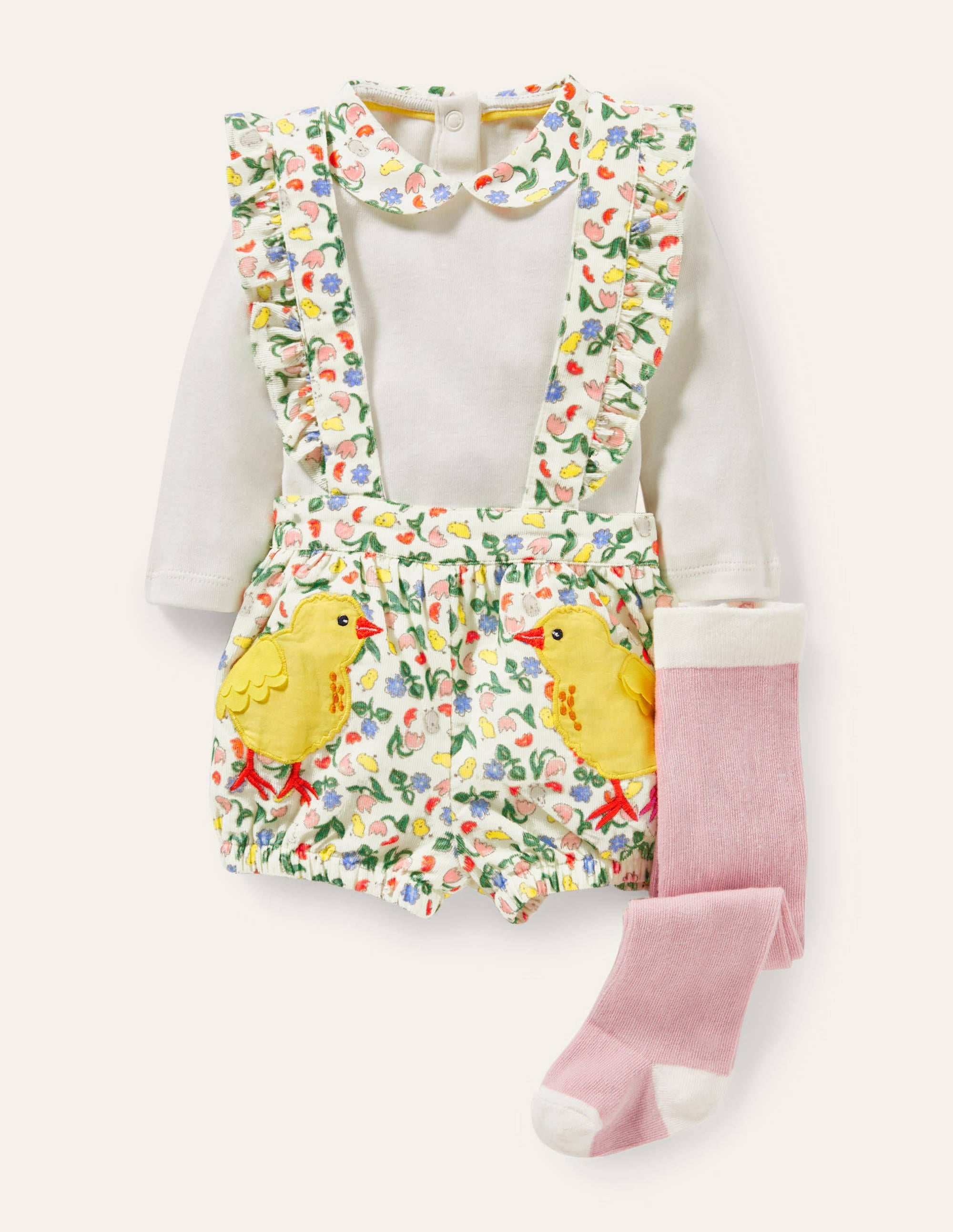 Ensemble 3 pièces avec short bouffant en velours côtelé-Poussins ivoire - Image 1