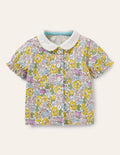 Printed Collar Top-Cool Violet Floral