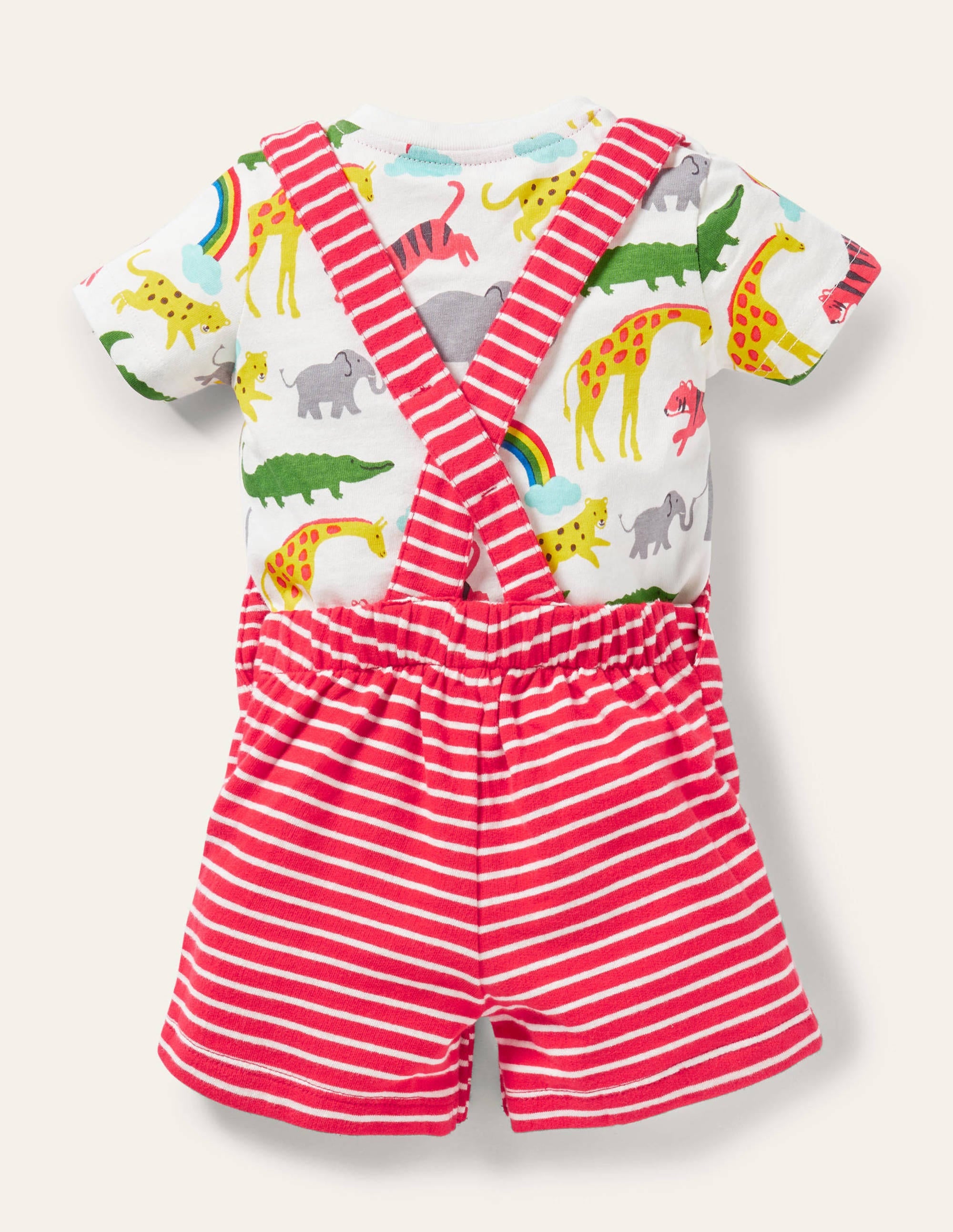 Short Jersey Dungaree Set-Strawberry Tart/Ivory - Image 2