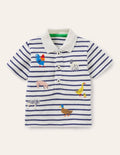 Fröhliches Piqué-Poloshirt-Naturweiß/Segelblau, Bauernhoftiere