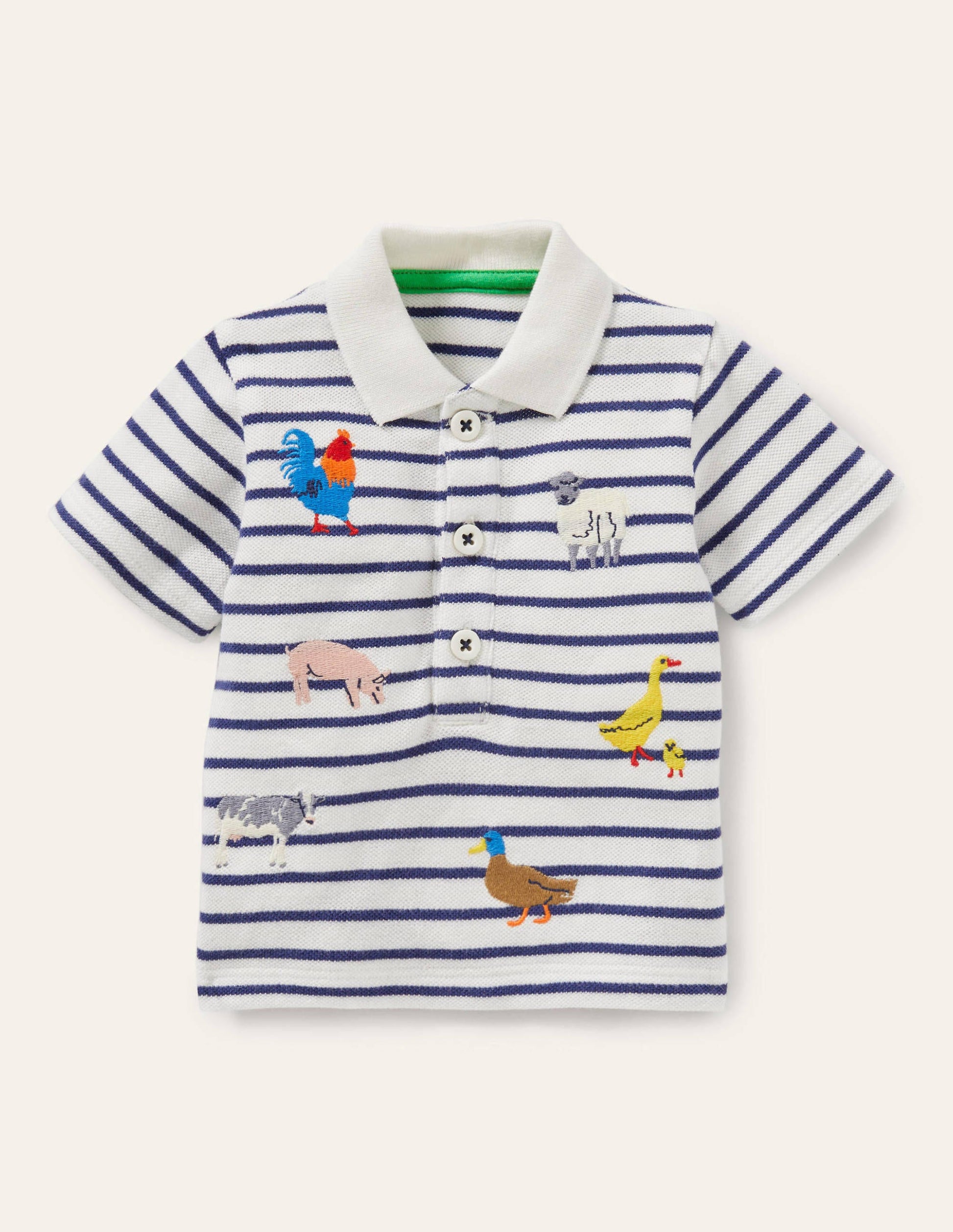 Fröhliches Piqué-Poloshirt-Naturweiß/Segelblau, Bauernhoftiere-1