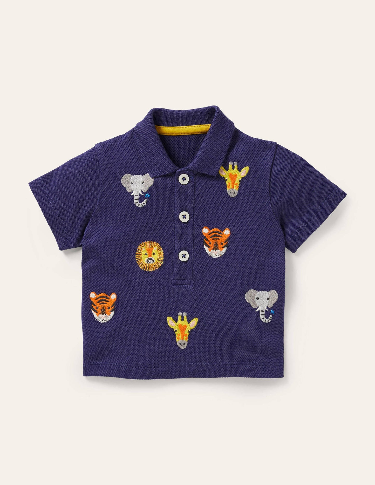 Fröhliches Piqué-Poloshirt-Segelblau, Dschungeltiere