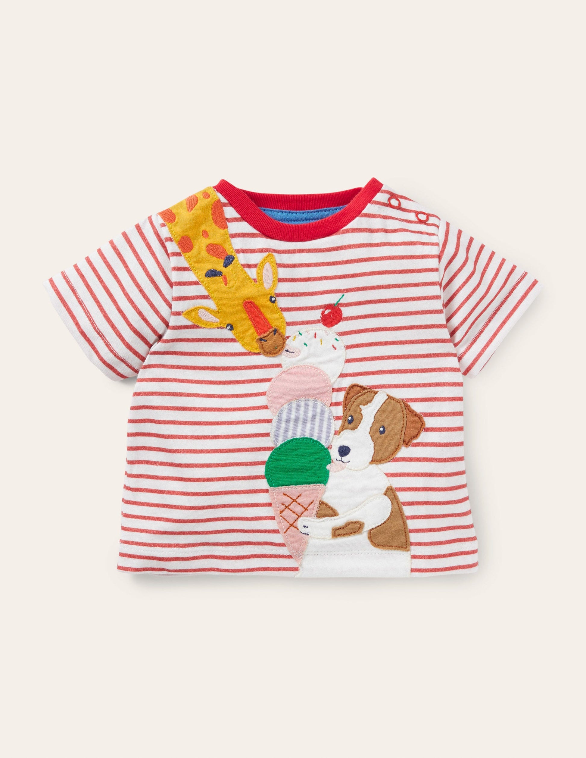 T-shirt en jersey à appliqué-Glace et animaux rouge/ivoire-1