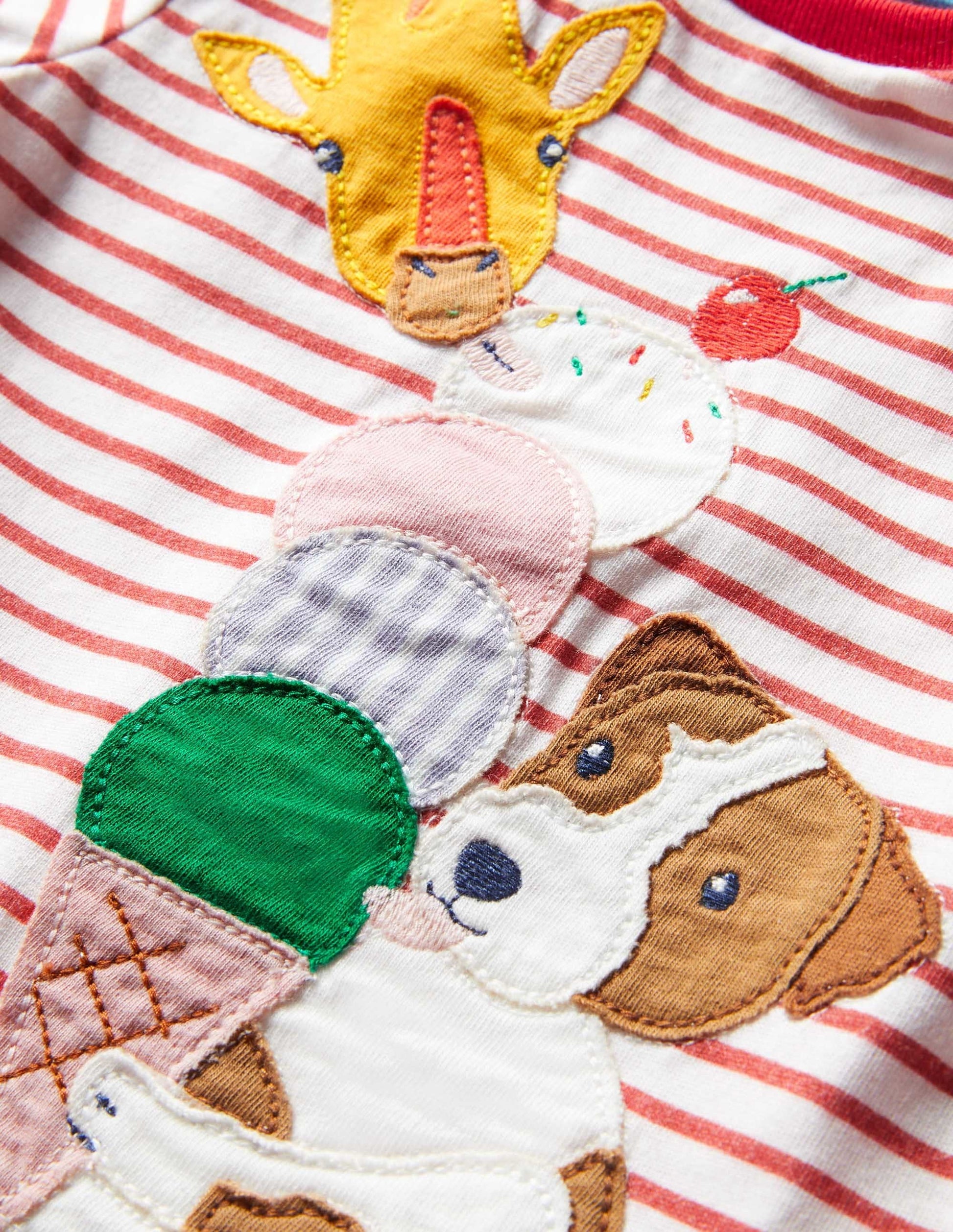 T-shirt en jersey à appliqué-Glace et animaux rouge/ivoire-3
