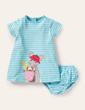 Robe en jersey à appliqué-Lapin Aqua/Ivoire