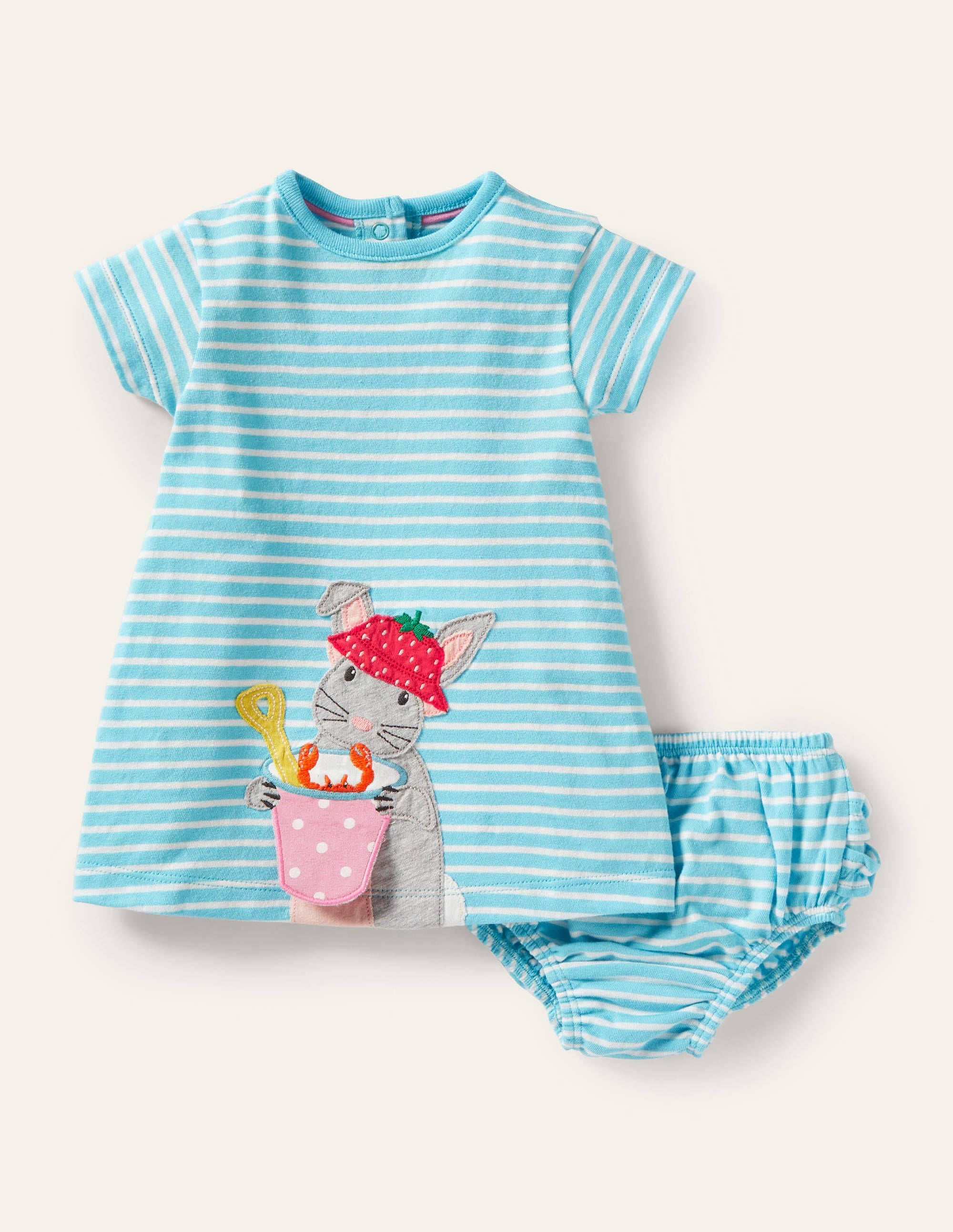 Robe en jersey à appliqué-Lapin Aqua/Ivoire - Image 1