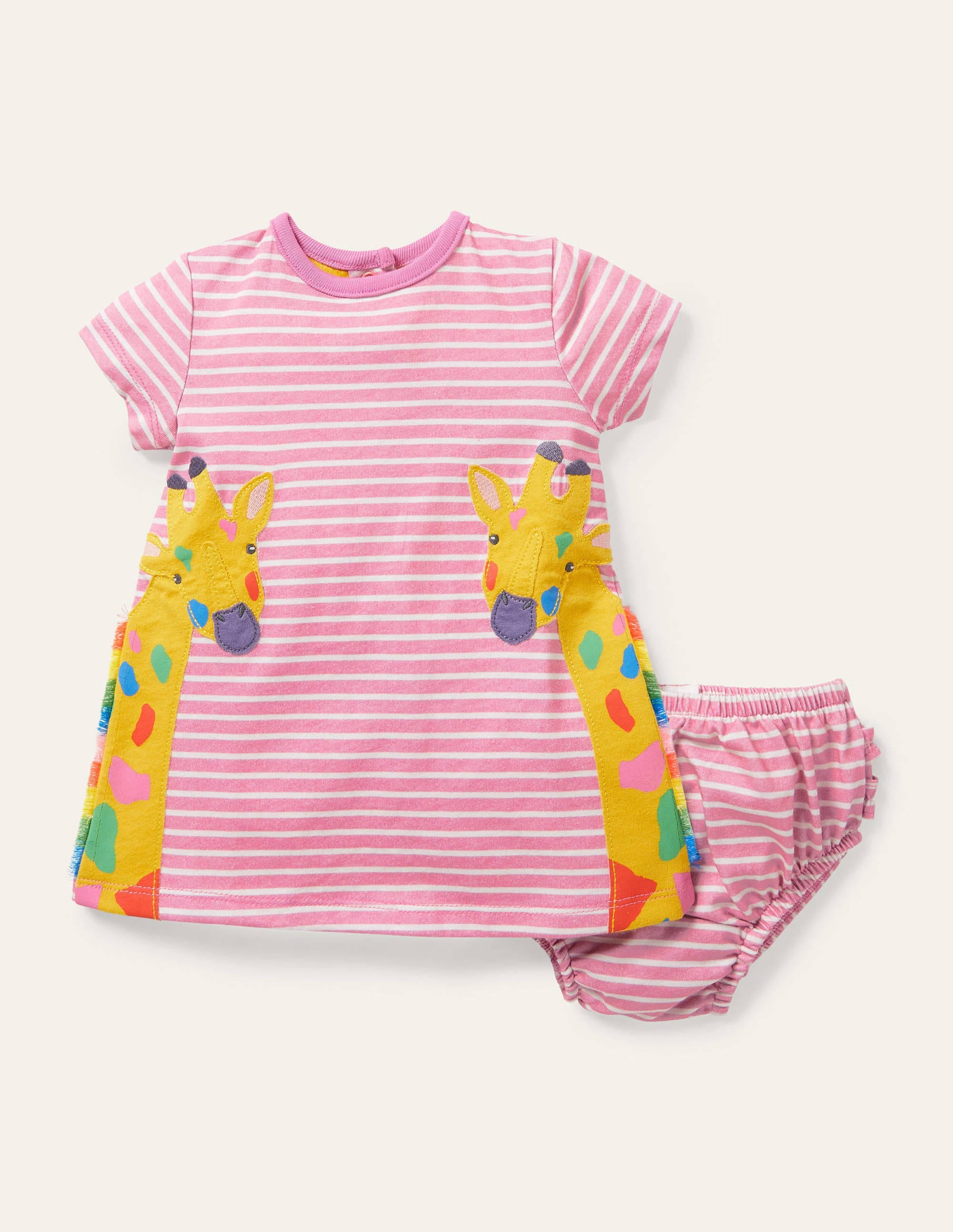 Appliqué Jersey Dress-Pink Lemonade/Ivory Giraffe - Image 1