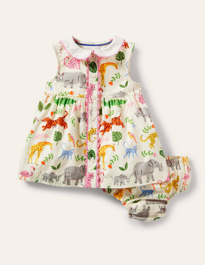 Sleeveless Collared Dress-Ivory Jungle