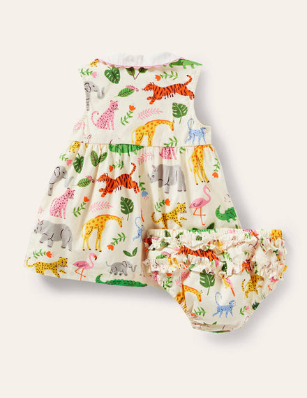 Ärmelloses Kleid mit Kragen-Naturweiß, Dschungel