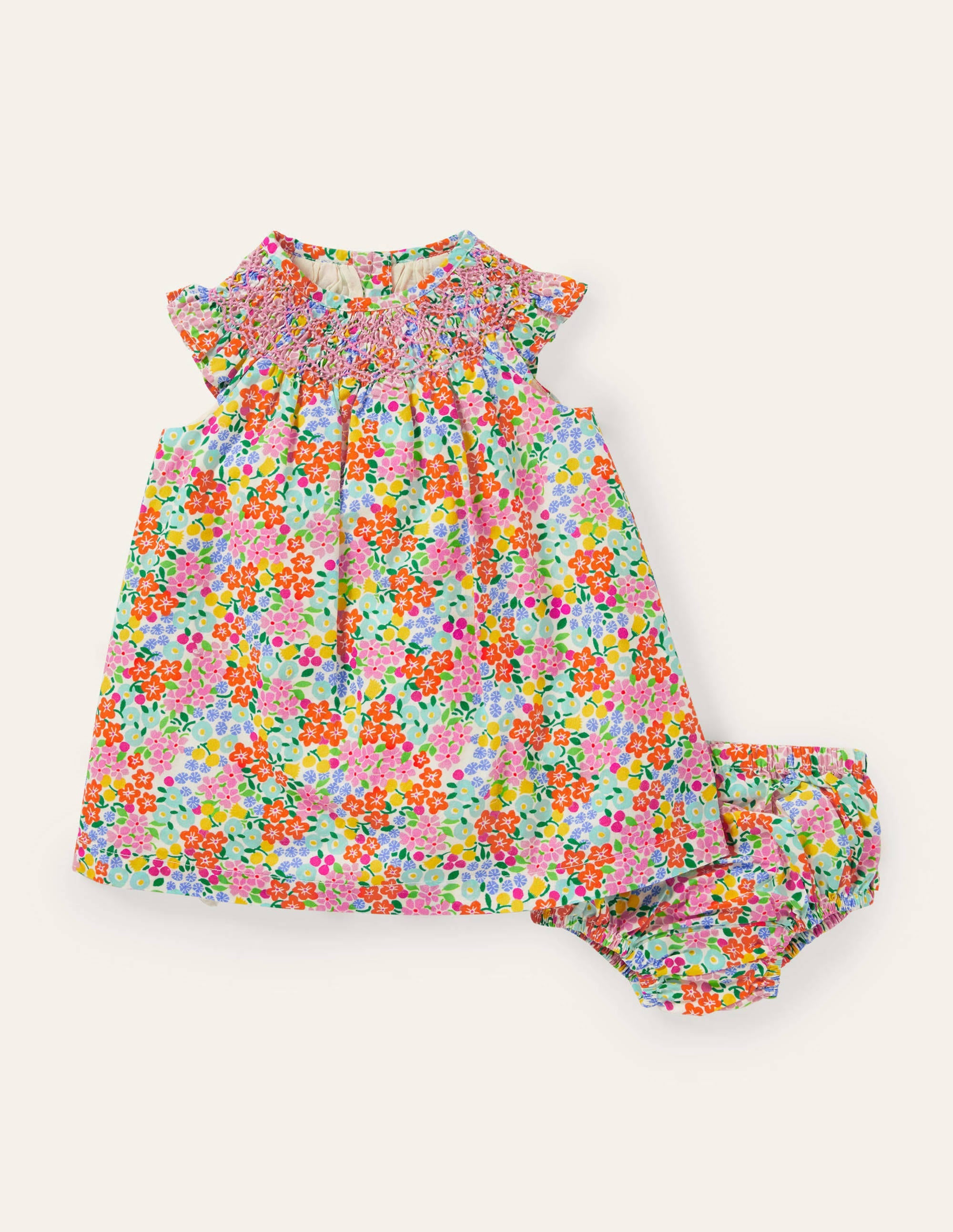 Smocked Woven Dress-Ivory Tropical Floral - Image 1