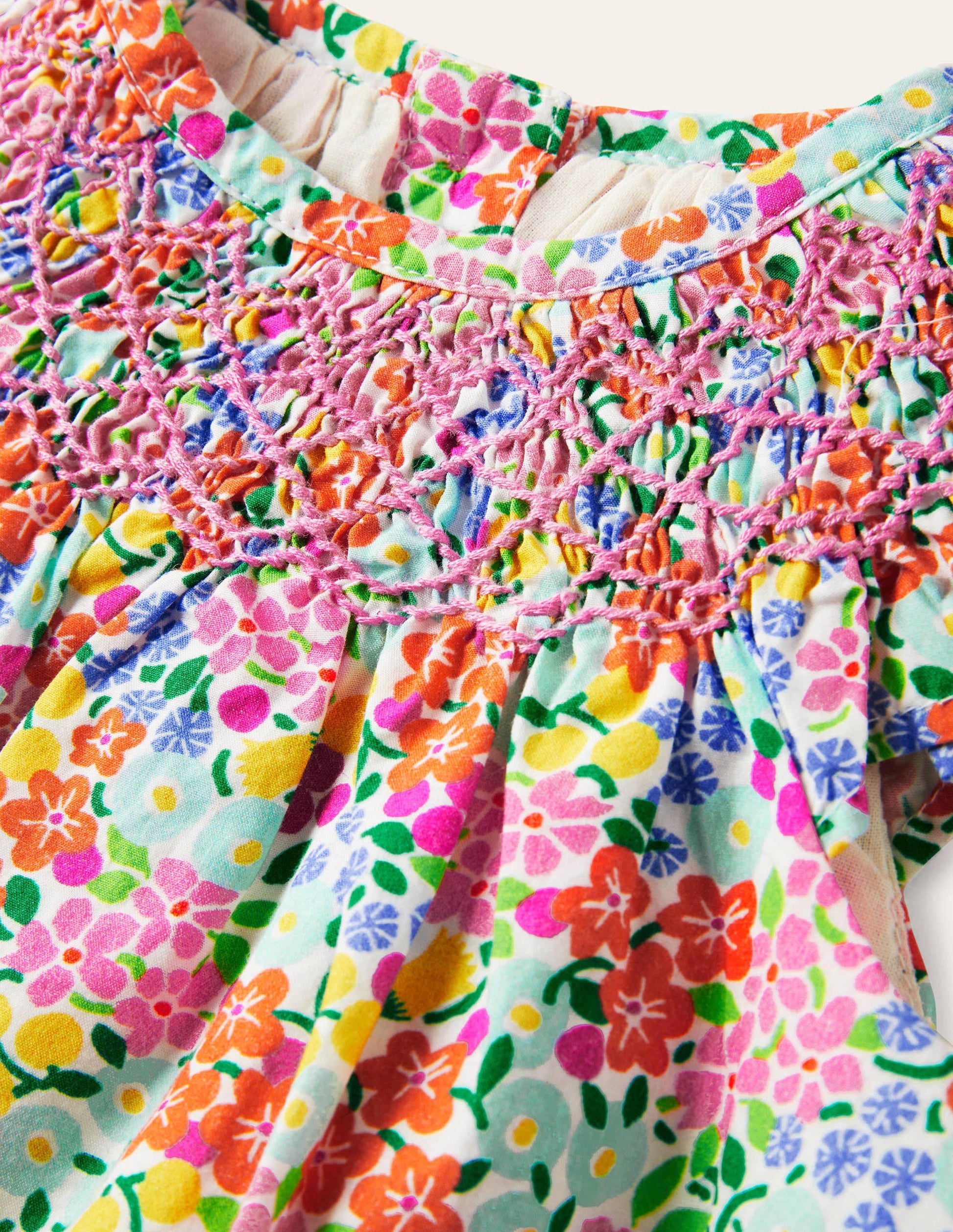 Smocked Woven Dress-Ivory Tropical Floral-3