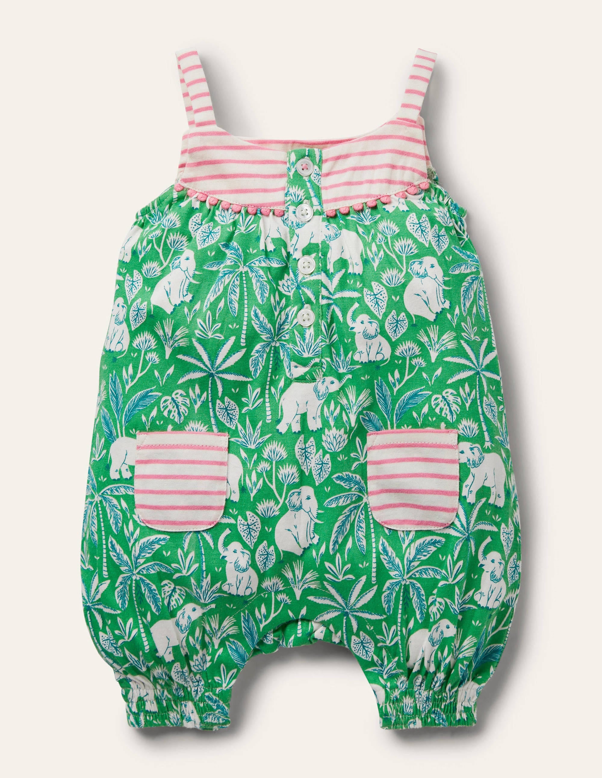 Jersey Strappy Romper-Aloe Green Elephant Palm - Image 1