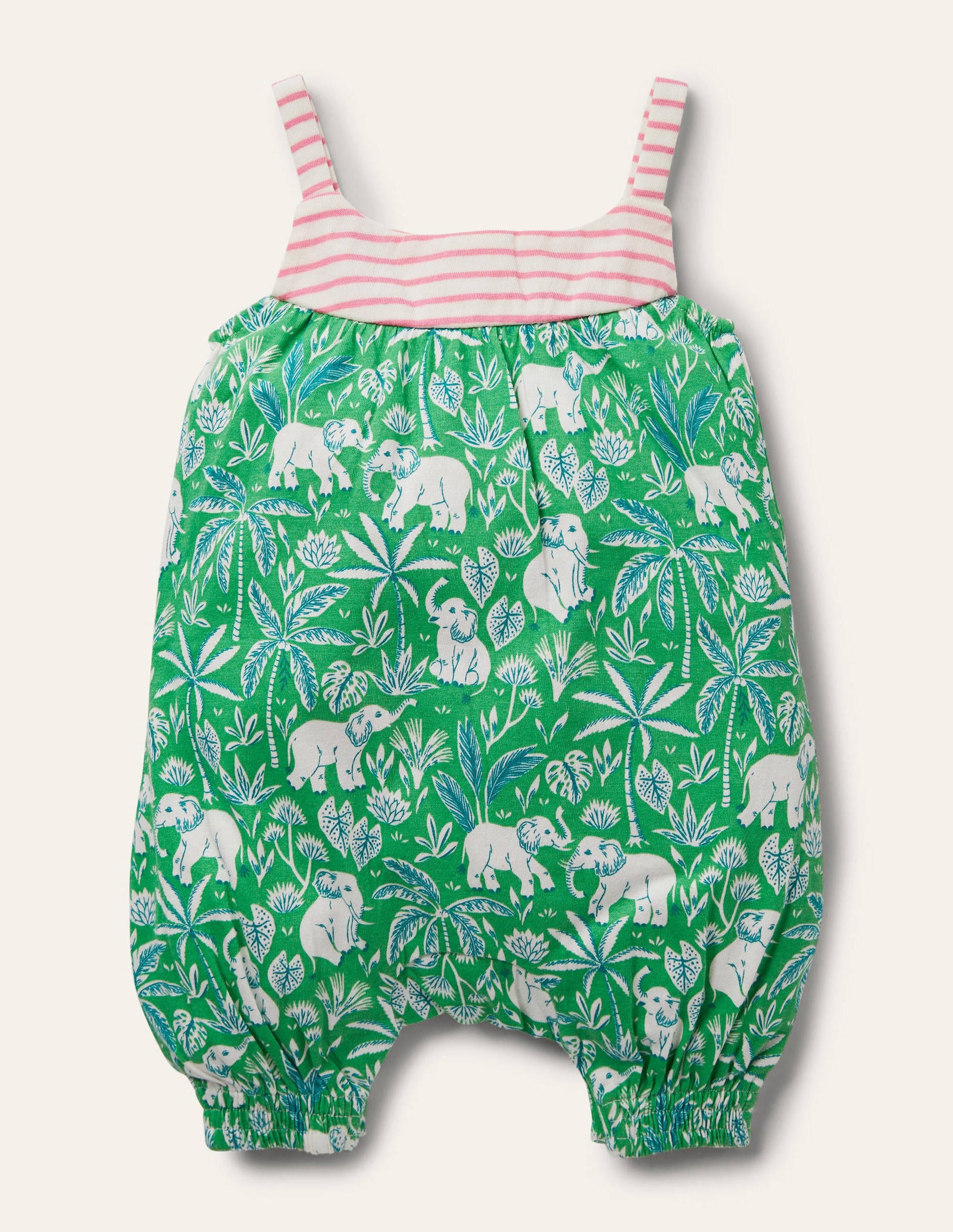 Jersey Strappy Romper-Aloe Green Elephant Palm-2