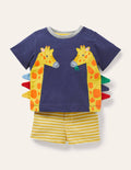 Set aus T-Shirt und Shorts mit Applikation-Segelblau/Naturweiß, Giraffe
