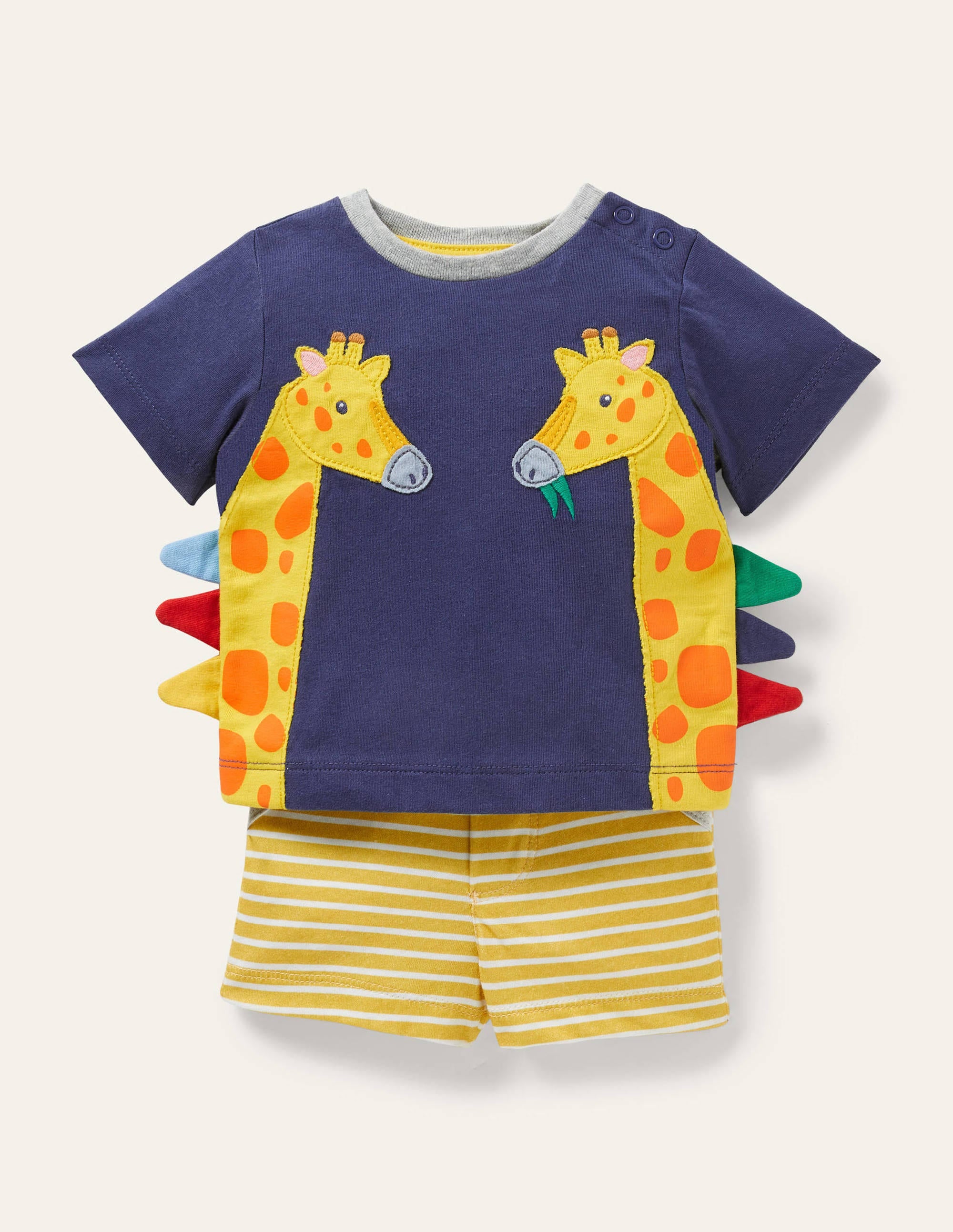 Set aus T-Shirt und Shorts mit Applikation-Segelblau/Naturweiß, Giraffe - Image 1