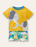 Set aus T-Shirt und Shorts mit Applikation-Narzissengelb, Elefanten