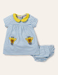 Jerseykleid mit Häkeldetails-Naturweiß/Helles Glockenblumenblau, Giraffe