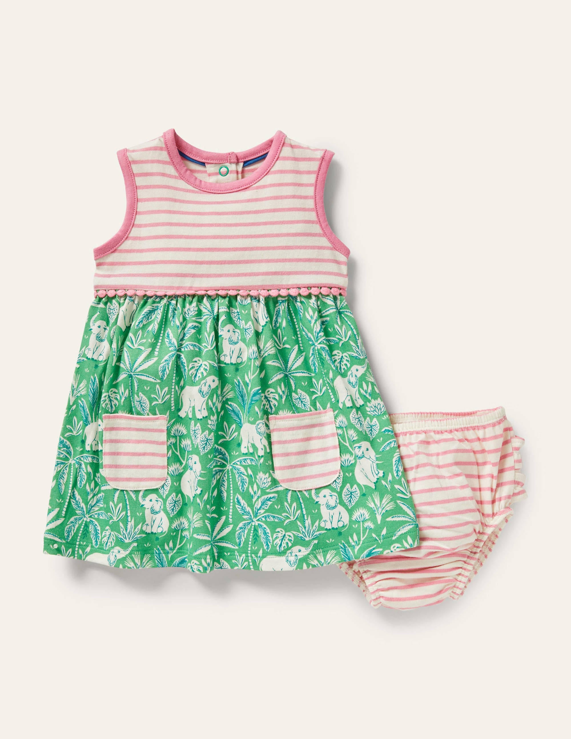 Ärmelloses Jerseykleid-Aloe-Vera-Grün, Elefanten/Palmen - Image 1
