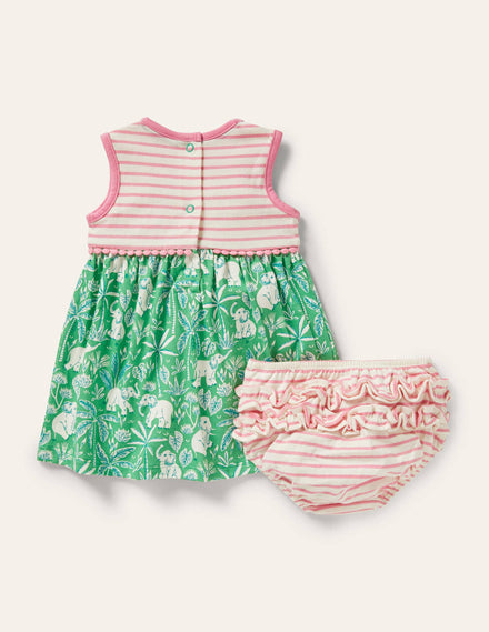 Ärmelloses Jerseykleid-Aloe-Vera-Grün, Elefanten/Palmen