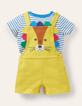Novelty Jersey Dungaree Set-Daffodil Yellow Lion