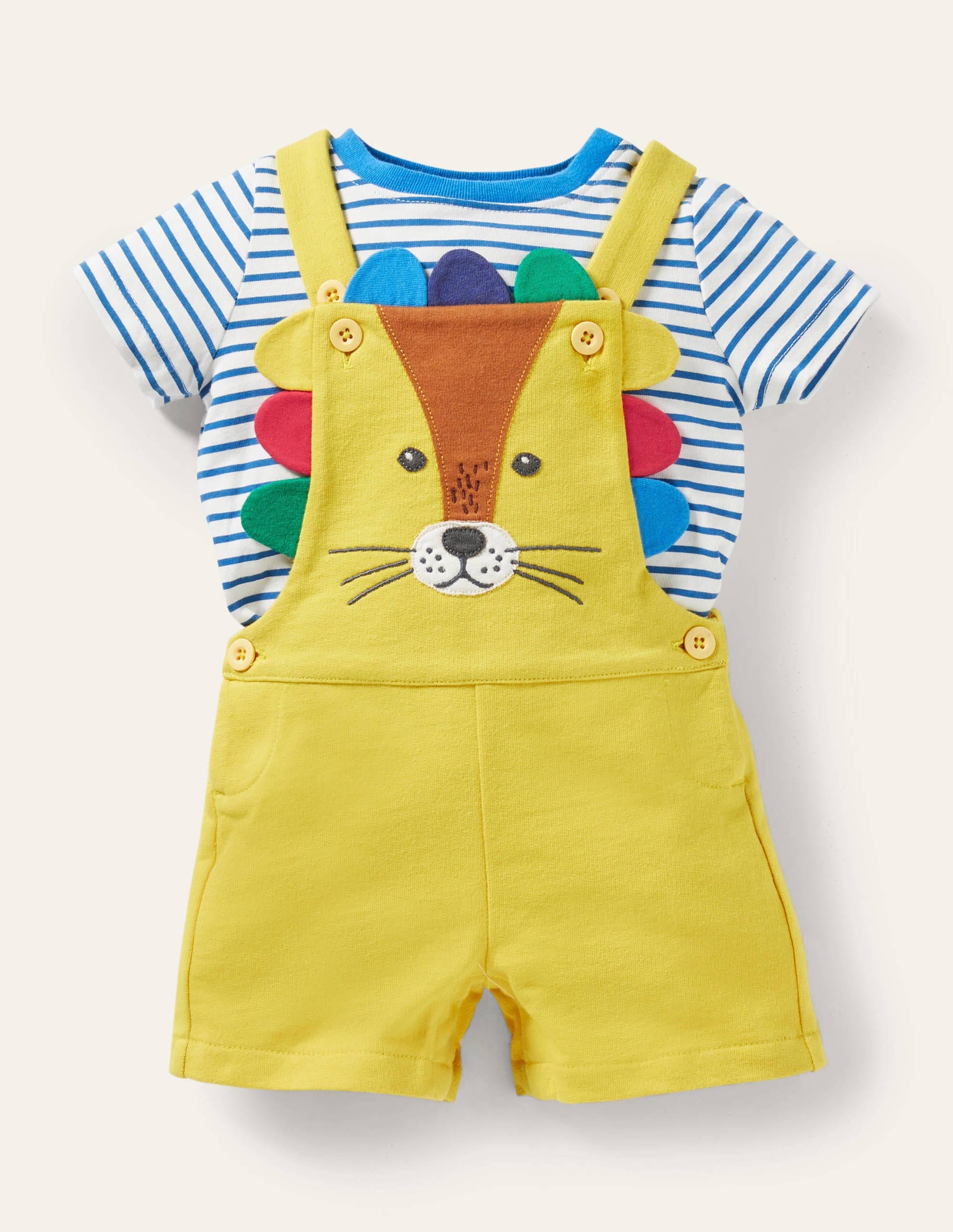 Novelty Jersey Dungaree Set-Daffodil Yellow Lion - Image 1