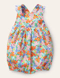 Barboteuse tissée à volants-Motif floral tropical ivoire