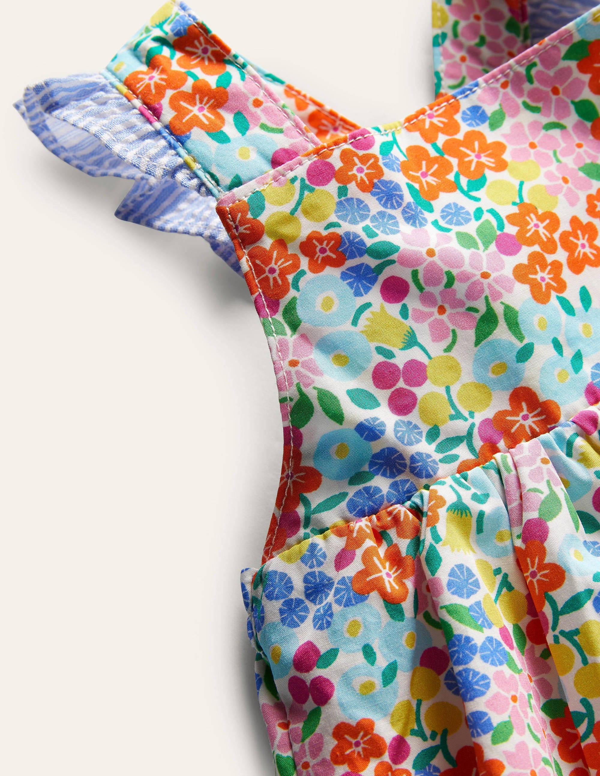 Barboteuse tissée à volants-Motif floral tropical ivoire - Image 3