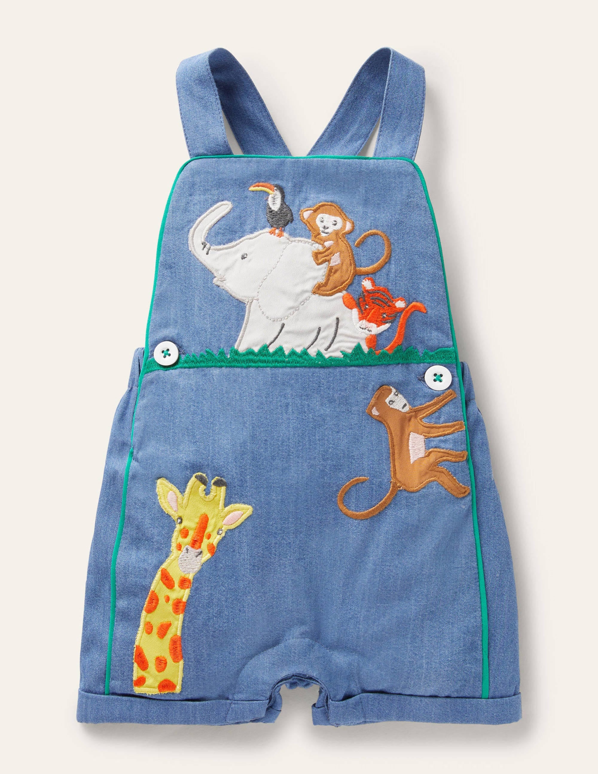 Salopette courte tissée-Animaux chambray moyen - Image 1